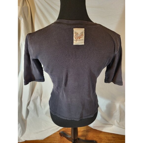 Vtge Harley Davidson Black Ribbed V Neck Womans Top Size Small? - Picture 5 of 5